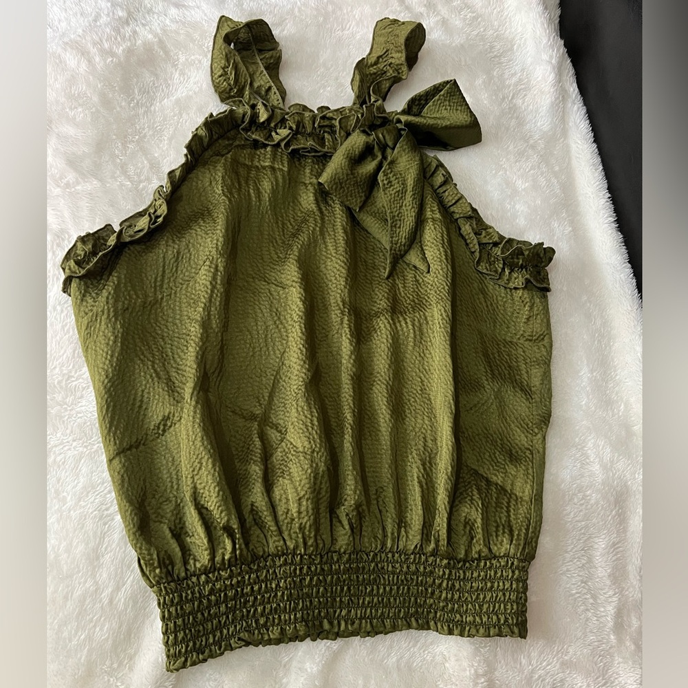 Bebe Olive Ruffle Tank Top